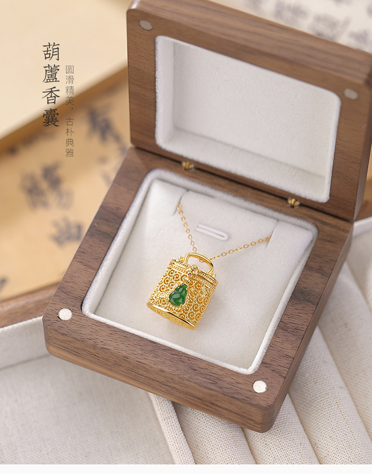 Mặt dây chuyền bạc S925 mạ vàng xanh ngọc lục bảo, họa tiết cỏ túi rỗng có thể mở — Mặt dây chuyền đơn (không có dây chuyền) chi tiết 1