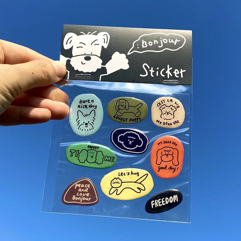 Korean Simple Line Ins Style Puppy Jelly Sticker Cute Graffiti Puppy DIY Tablet Phone Ccd Decoration