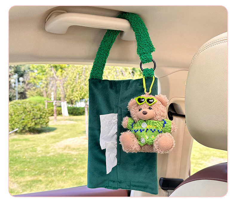 Cute Car Tissue Box Cartoon Bear Car Hanging Multifunctional Tissue Box Creative Doll Car Tissue Bag