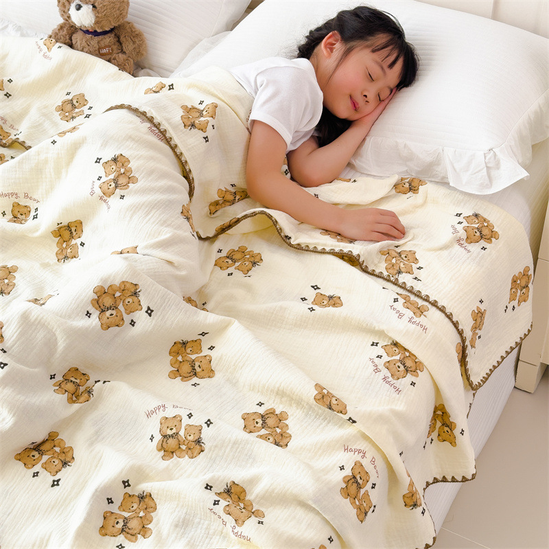 Una colcha fresca de verano de hilo de doble capa para niños, colcha de verano de algodón puro, colcha de aire acondicionado lavable a máquina, colcha fina para bebé