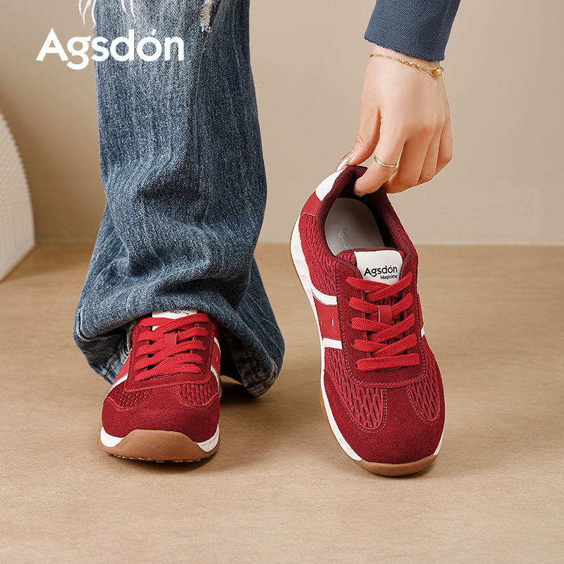 Zapatos de entrenamiento rojos para mujeres 2025 nuevos zapatos deportivos ligeros de otoño con suela gruesa, zapatos casuales retro