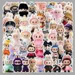 50张拉布布玩偶贴纸3D可爱潮牌labubu跨境防水装饰笔记本水杯贴纸