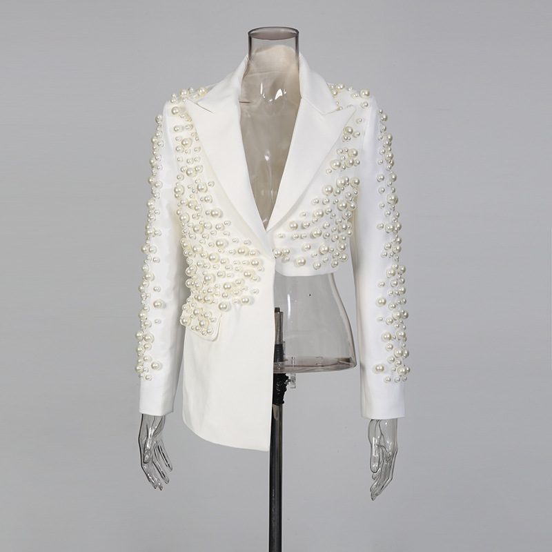Elegant Women's V-neck Beaded Blouse And Irregular Skirt Set_voghion.com
