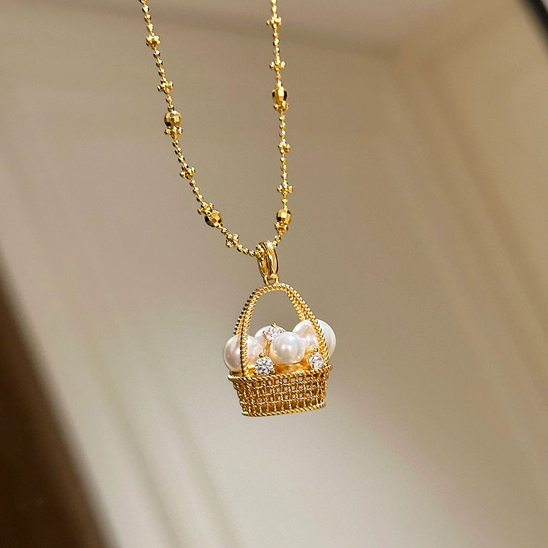 HXL-0329 진주 작은 꽃바구니 목걸이