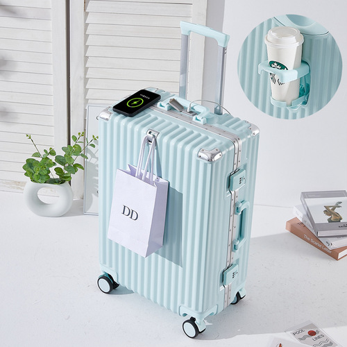 Multifunctional Travel Luggage Suitcase with Telescopic Handle, 4-Wheel Spinner, Combination Lock, Leather Box, Aluminum Frame, 20-inch, Carry-on Suitcase for Men, Women, and Students