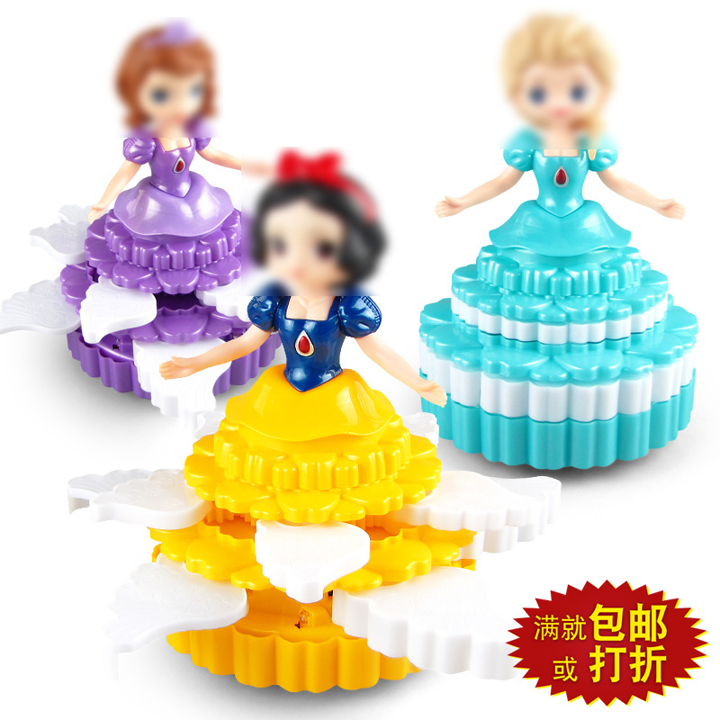 New electric universal dancing princess colorful light music rotating cake dancing princess girl children's toy