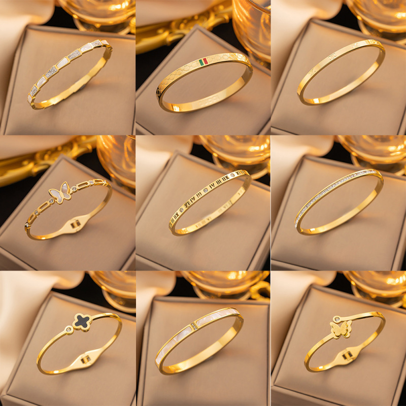 Color-free full-body titanium steel bracelet European and American INS style light luxury extremely simple cross-border fritillary stainless steel bracelet jewelry Color-free full-body titanium steel bracelet European and American INS style light luxury extremely simple cross-border fritillary stainless steel bracelet jewelry