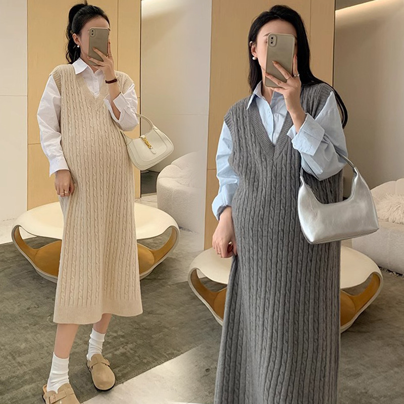 New maternity dress suit autumn fashion knitted vest skirt shirt two-piece autumn pregnant women's skirt New maternity dress suit autumn fashion knitted vest skirt shirt two-piece autumn pregnant women's skirt