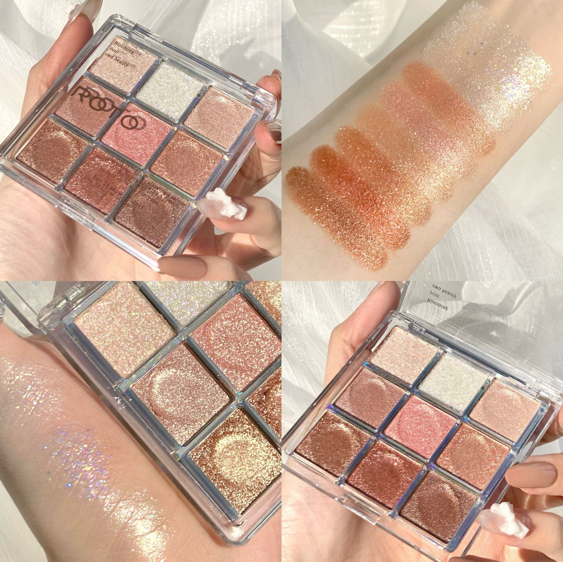 ROTO Transparent Nine-Color Acrylic Eyeshadow Plate Pearlescent Matte Nine-Palace Lattice Earth Color Eyeshadow Milk Tea Series Explosions