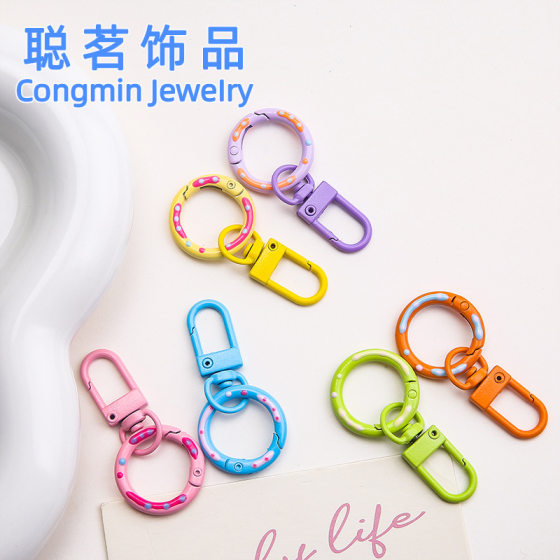 Color paint donut spring buckle rotating door chain key chain diy accessories key ring doll pendant