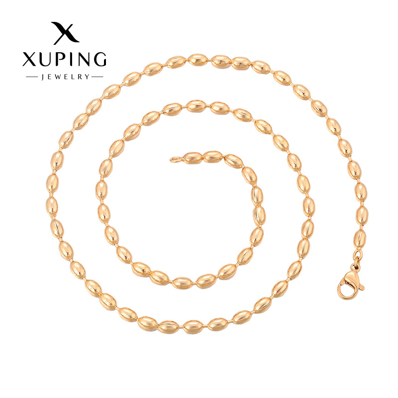 Xuping aleación de cobre chapado 18k cadena de pigmento simple cadena de arroz retro Europa y América collares transfronterizos al por mayor mujeres