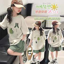 童装女童夏季批发新款中大童韩版洋气印花宽松时髦套装两件套酷潮