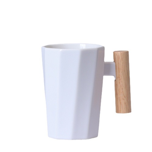 Nordic-style wooden handle ceramic mug artistic water cup office coffee cup gift set with logo printing