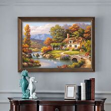 美式餐厅装饰画芯油画客厅挂画高级感风景欧式壁画卧室玄关背景墙