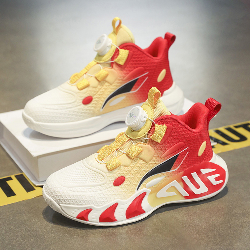Primavera y otoño malla transpirable suela suave zapatos deportivos antideslizantes zapatos de baloncesto para niños pequeños, medianos y grandes zapatos para correr con hebilla giratoria para niños