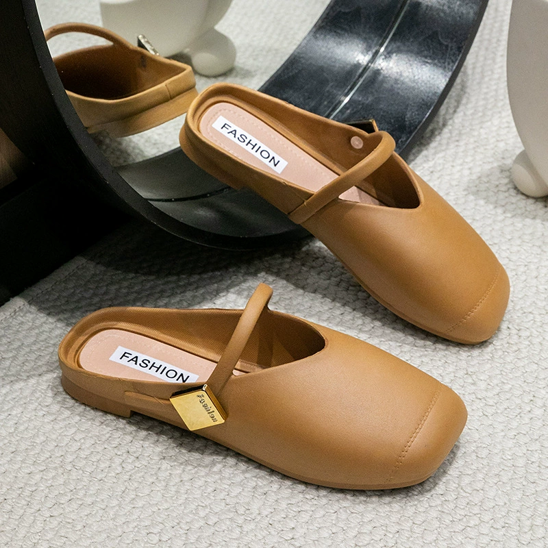 2025 новые летние уличные туфли ленивые ретро сандалии женские плоские полусандалии женские пляжные сандалии