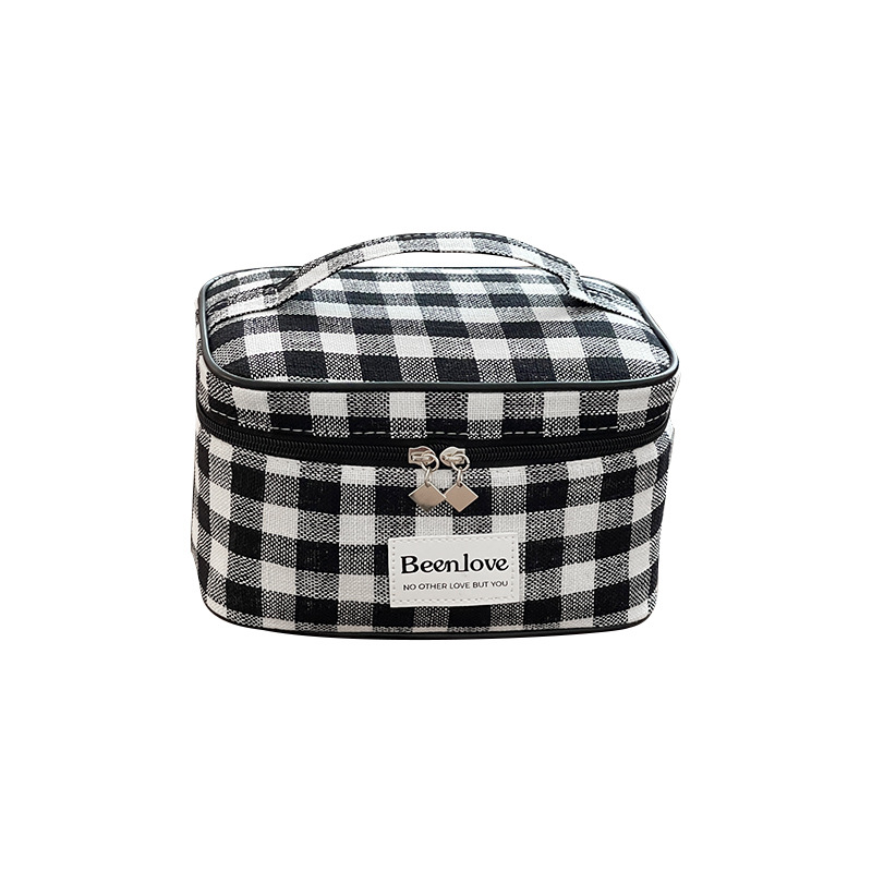 Nuevo bolso de maquillaje a cuadros simple damas bolsa de almacenamiento de maquillaje de gran capacidad portátil lápiz labial cepillo de maquillaje bolsa de lavado
