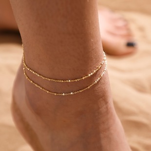 [Manufacturer] European and American Bohemian Beach Style Chain High-End Personalized Niche Accessible Luxury Double-Layer Stacked Anklet