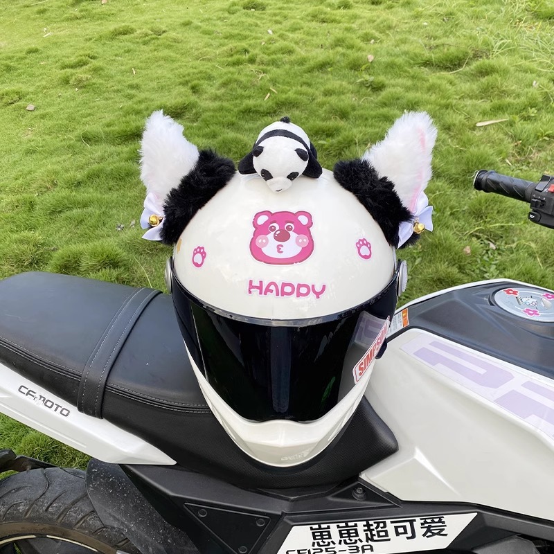 Universal Personalized Creative Thick Velvet Bell Black Pink Cat Ear Helmet Decoration (Auto Parts and Accessories) - thick-velvet-bell-black-pink-cat-ears-excluding-tail-panda-helmet