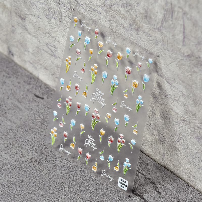 5d manicura estilo japonés pegatinas tulipán Camelia girasol pegatinas verano popular alivio tridimensional dibujos animados hueco