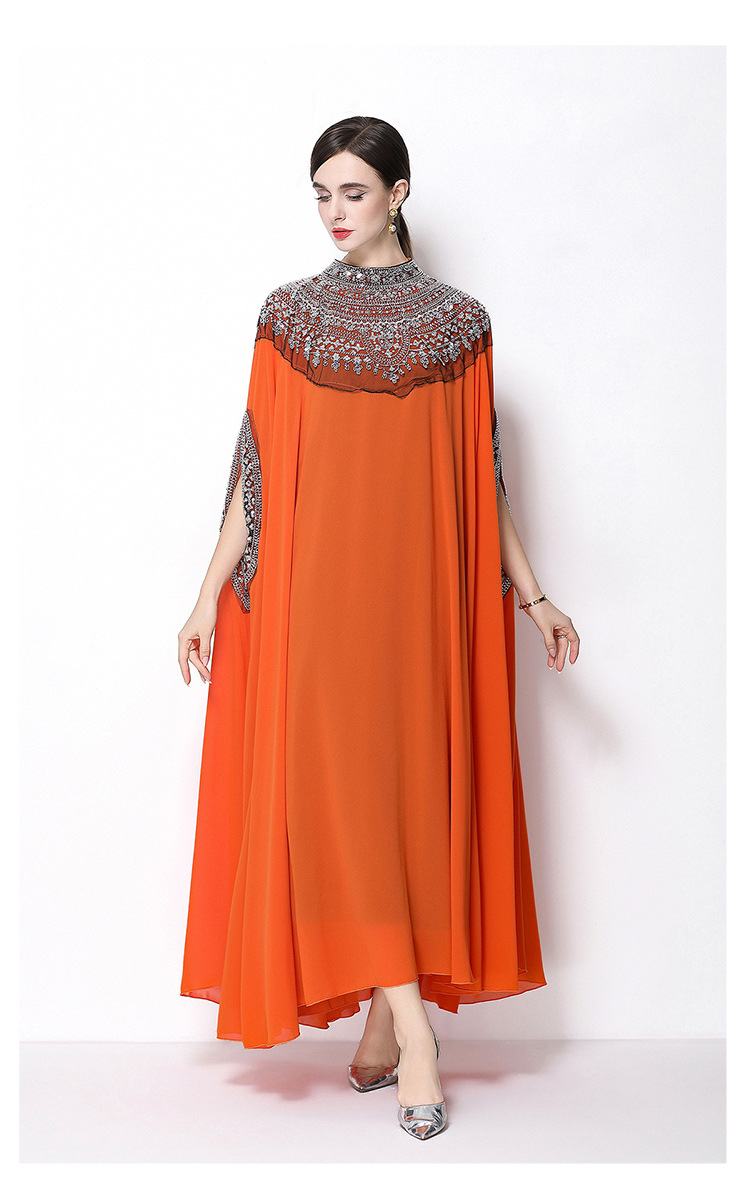 Đầm maxi nữ tay dài thêu hạt sequin cổ điển, dáng rộng che bụng — rượu vang đỏ, Vàng đen, Bạc đen, màu cam chi tiết 21