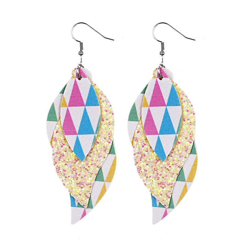 1 Pair Fashion Rabbit Leaf Pu Leather Sequins Easter Women's Drop Earrings display picture 4