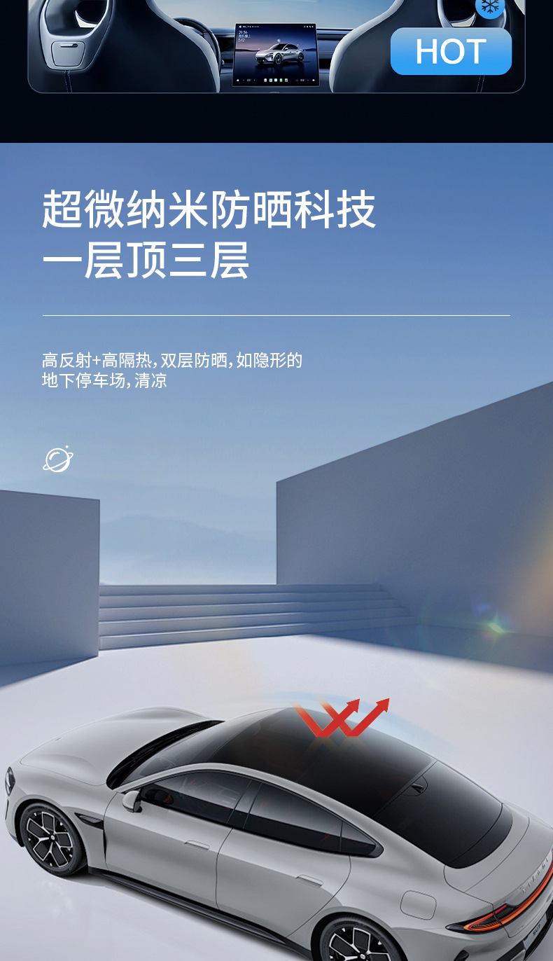 Suitable for Xiaomi Su7 Sunroof Ice Crystal Sunshade Blackout Sun Protection Canopy Roof Insulation Car Sunshade
