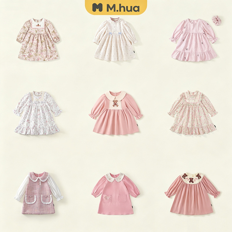 Girls Bear Embroidered Long Sleeve Dress 2025 Autumn New Baby Sweet Style Pink Puff Sleeve Princess Dress Girls Bear Embroidered Long Sleeve Dress 2025 Autumn New Baby Sweet Style Pink Puff Sleeve Princess Dress