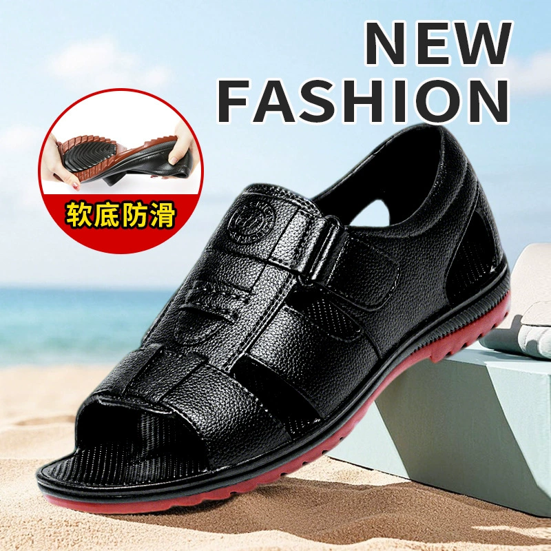 Мужские летние полые дышащие сабо, мужские сандалии среднего и пожилого возраста, мужские нескользящие туфли для пап, сандалии для стройплощадок