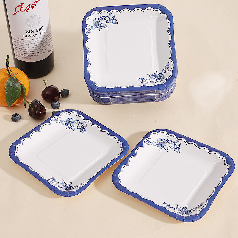 Plato desechable de hueso de 6 pulgadas de mesa de comedor casera, plato de papel de fiesta al por mayor, espesación desechable de hueso