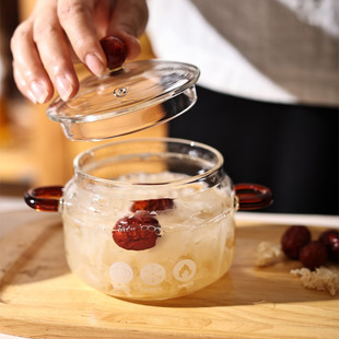 Transparent glass stew Cup bird's nest stew soup double-ear bowl open fire heating steamed egg soup with lid cute small pot microwave oven