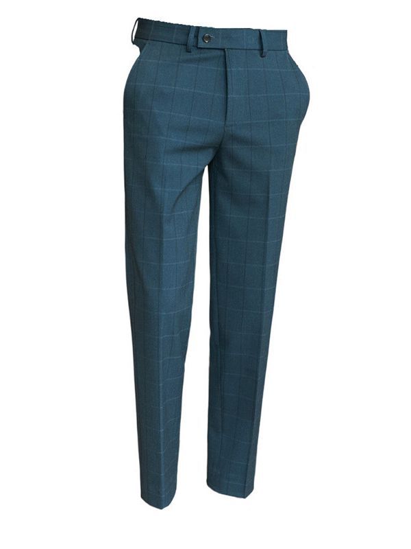 Pantalones de traje de hombre al por mayor de comercio exterior pantalones casuales de negocios pantalones de Traje a cuadros delgados sin planchar pantalones de hombre verde image 6