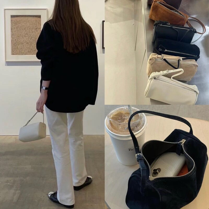 Niche Design the Row Pen Cartridge Bag Genuine Leather Mini Hand Small Square Bag 90s Fashionable Hand Shoulder Crossbody Bag
