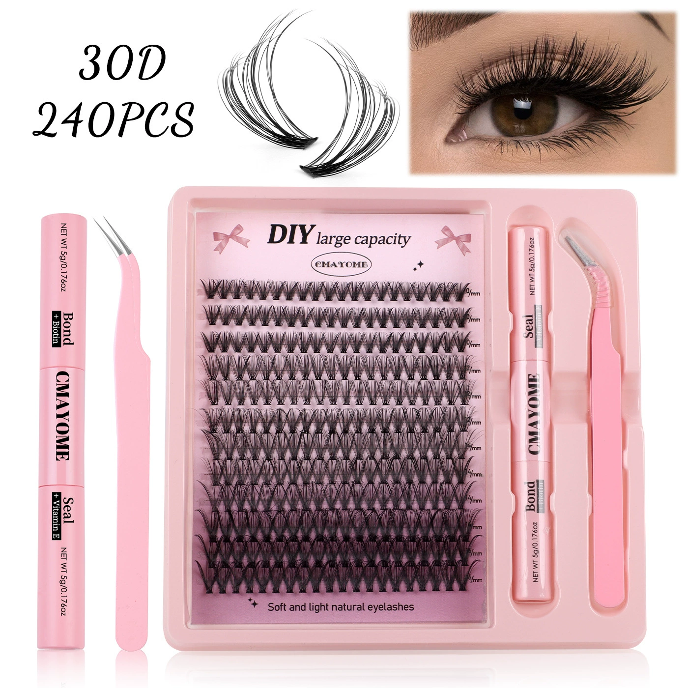 DIY False Eyelash Cluster Set, 240 Clusters, Multi-Density 10D–100D, Natural Thick Segmented Lashes