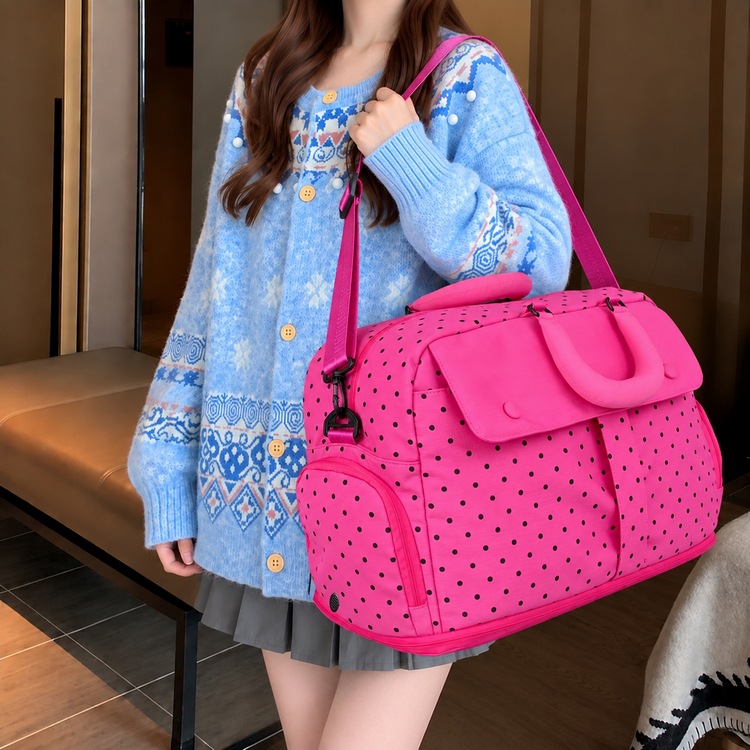 Koreanische Polka-Dot-Reisetasche, großes Fassungsvermögen, leicht und erweiterbar