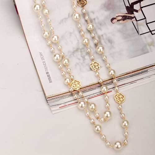 Ig Style Elegant Flower Imitation Pearl Wholesale sweater Text Chain display picture 3