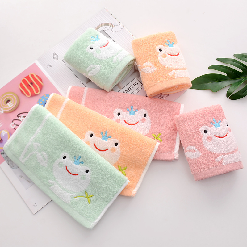 Lace Cartoon Frog Children's Towel Baby Toddler Face Wash Small Towel 25*50cm Water-absorbent Soft Cotton Children's Towel