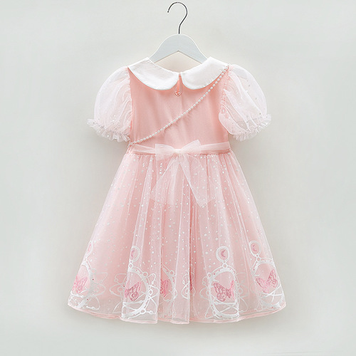 Girls Elsa Princess Dress 2024 Summer Dress Children's Frozen Style Mesh Dress Baby Short Sleeve Dress