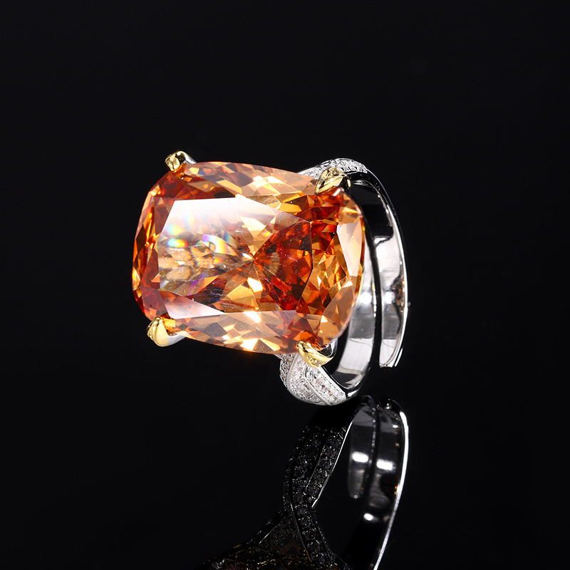 2024 nueva simulación de joyería Zhuang Shengsheng nido de pájaro cortado champán cambio temperamento azul traje cuadrado gordo piedra principal 15*20