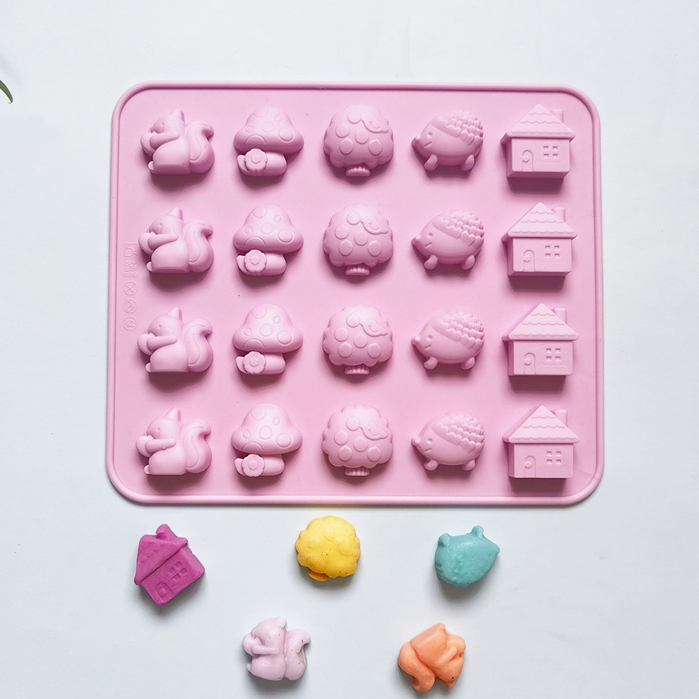 20连松鼠房屋222巧克力冰格硅胶模具蛋糕糖果布丁烘焙模具马紫