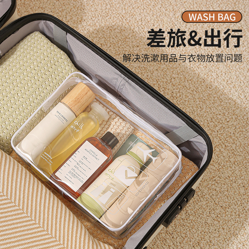 Bolsa de maquillaje de PVC de gran capacidad bolsa de lavado de viaje portátil de cuidado de la piel almacenamiento de cremallera de maquillaje impresión LOGO
