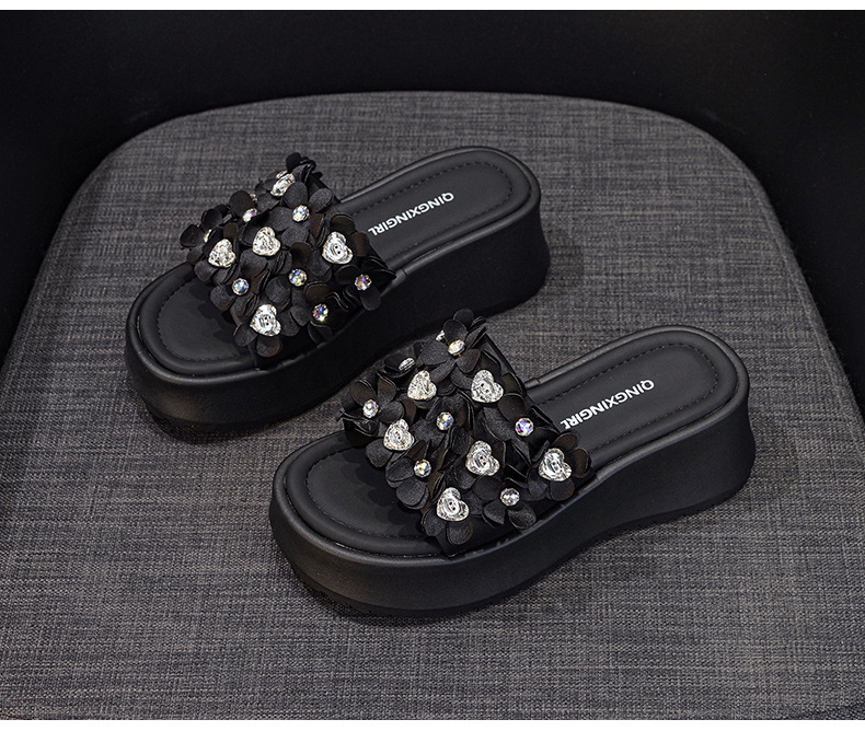 Dép sandal nữ quai chữ V đế dày thời trang — Đen 5076, Vàng 5076 chi tiết 14