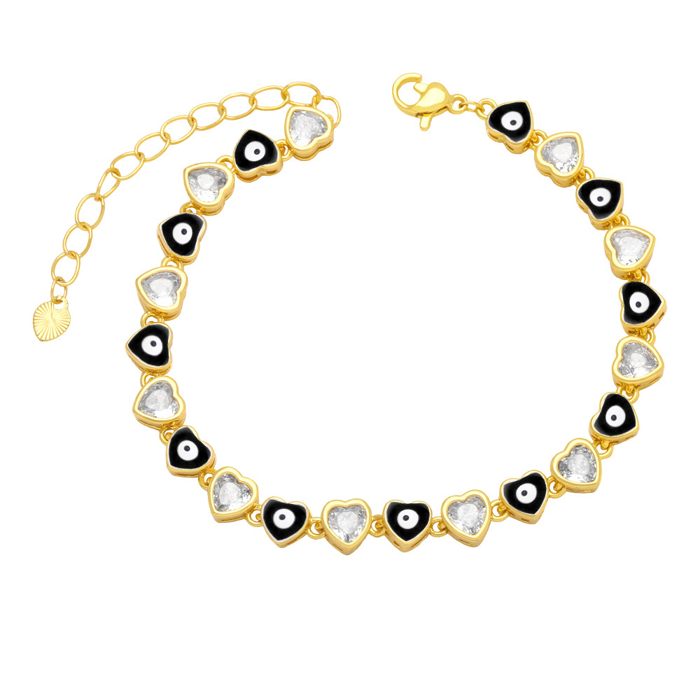 Fashion Copper Heart shape Eyes Bracelet Daily Zircon Copper Bracelets