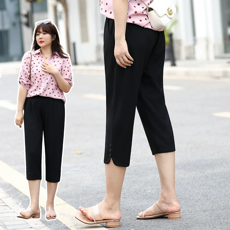 Летние укороченные брюки большого размера 170 кг для женщин 2025 новые тонкие пуговицы дышащие толстые мм повседневные женские шорты