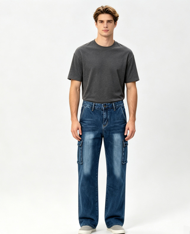 Jeans Rectos de Trabajo para Hombre en Mezclilla de Algodón Elásticos con Varios Bolsillos para Uso Casual image 6