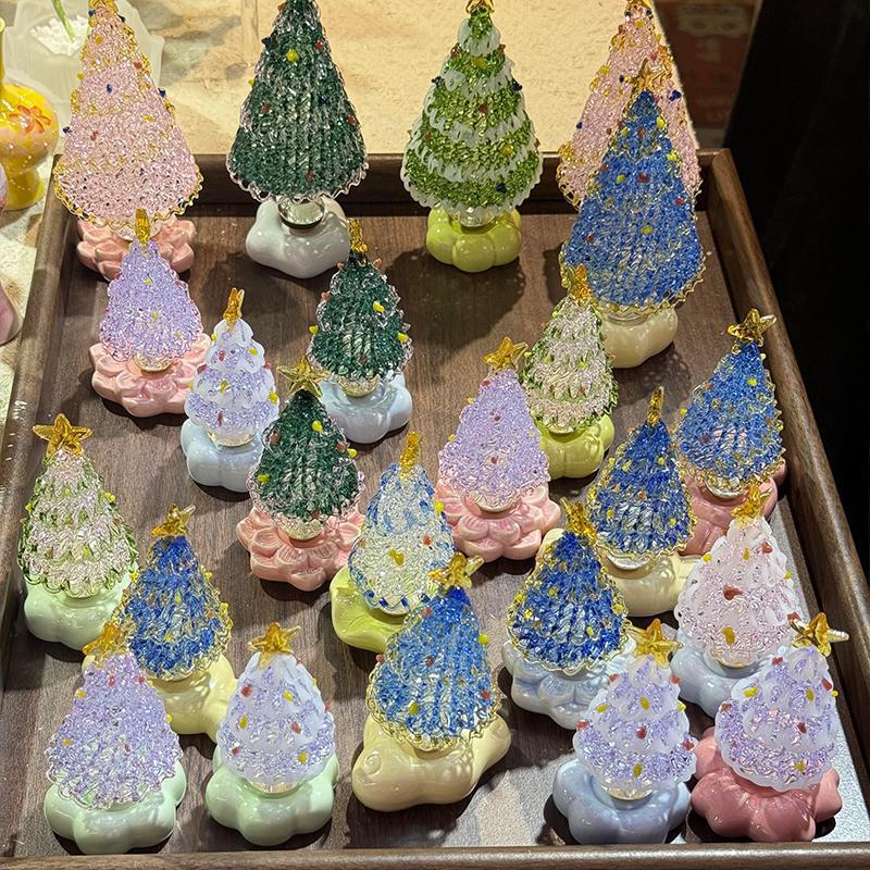 Jingdezhen Internet Celebrity Rotating Christmas Tree Ins Glass Cute Handmade Healing Ornaments Christmas Hand Gift