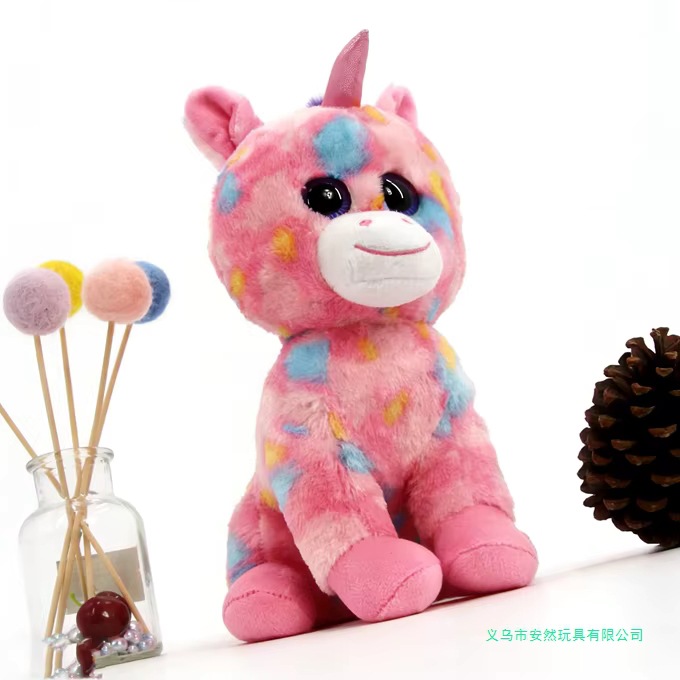 Custom pink multicolored tie-dye unicorn plush toy soft fluffy plush animal doll 31cm -5