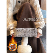 加绒加厚咖色裤子女2025年冬新款垂感直筒保暖雪尼尔羊羔绒阔腿裤