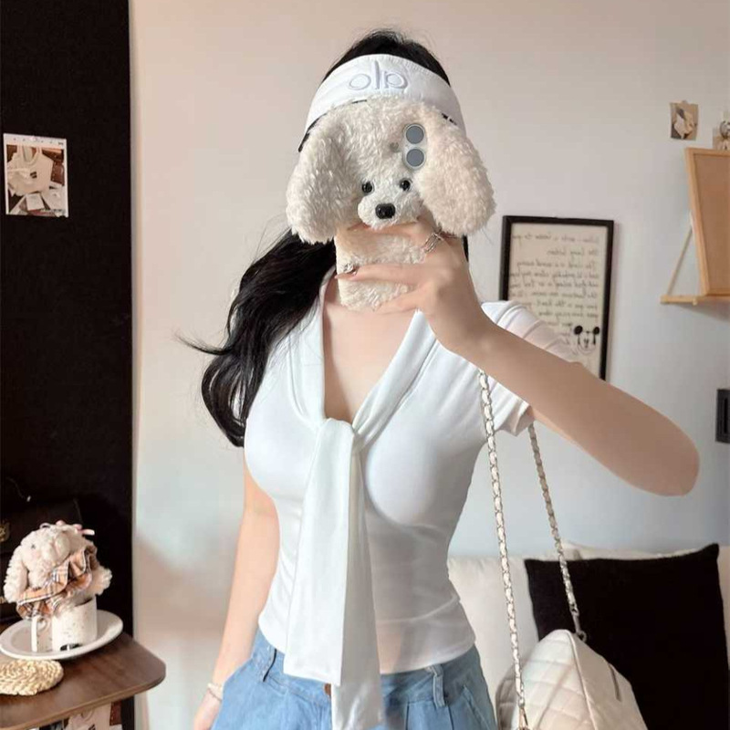 5150 # Details about the New Pure Lust Mature Lace-Up Deep V Neck Short T-Sleeve Versatile Slimming Look All-In-One Top with Breast Pads