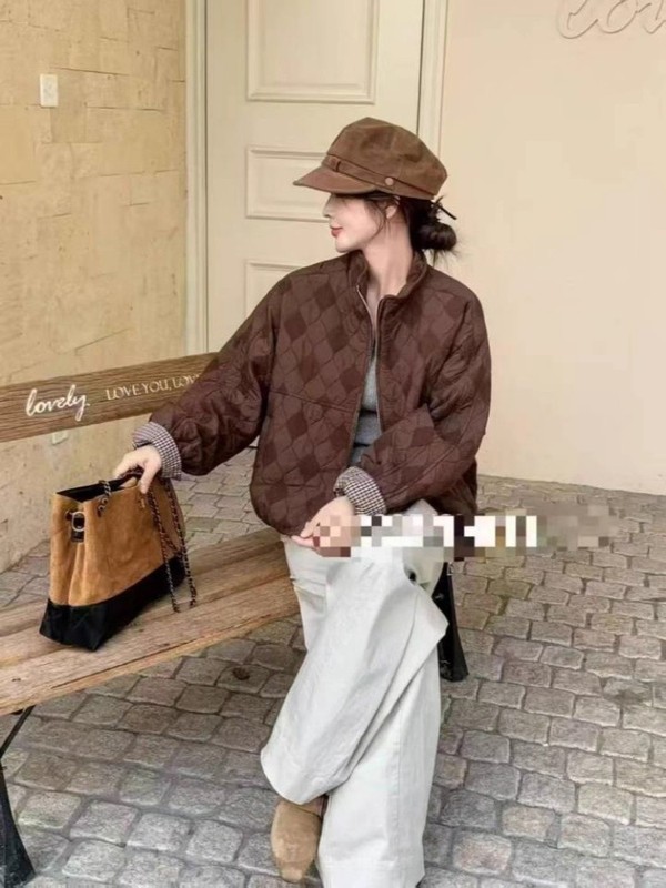 菱格夹棉外套女短款2025秋冬新款立领时尚洋气减龄休闲棉服夹克衫|undefined